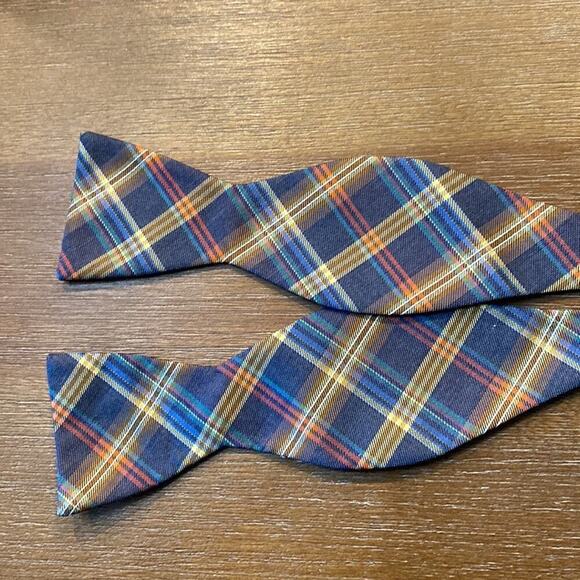 Countess Mara Sea-Mel plaid silk blend bow tie wedding formal homecoming - Picture 1 of 5